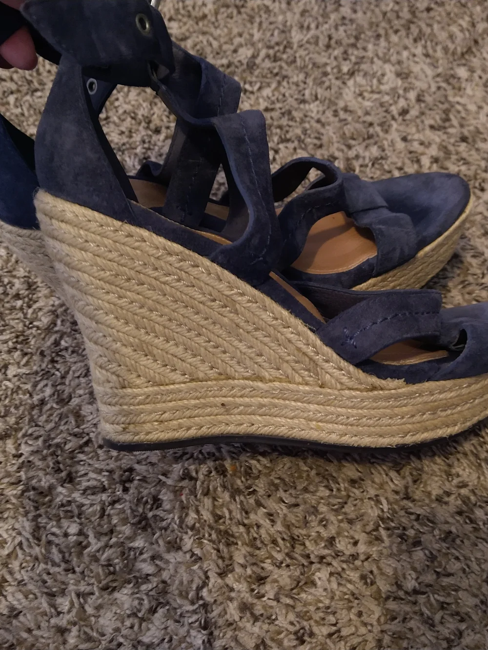 UGG Women's Navy Suede Strappy Wedge Sandals